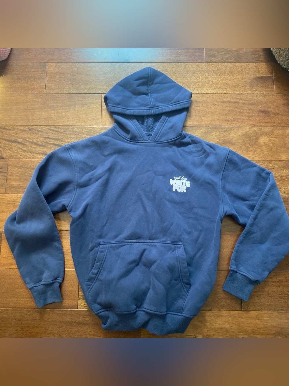 White Fox Boutique Navy Blue Pullover Hoodie with Small White Logo